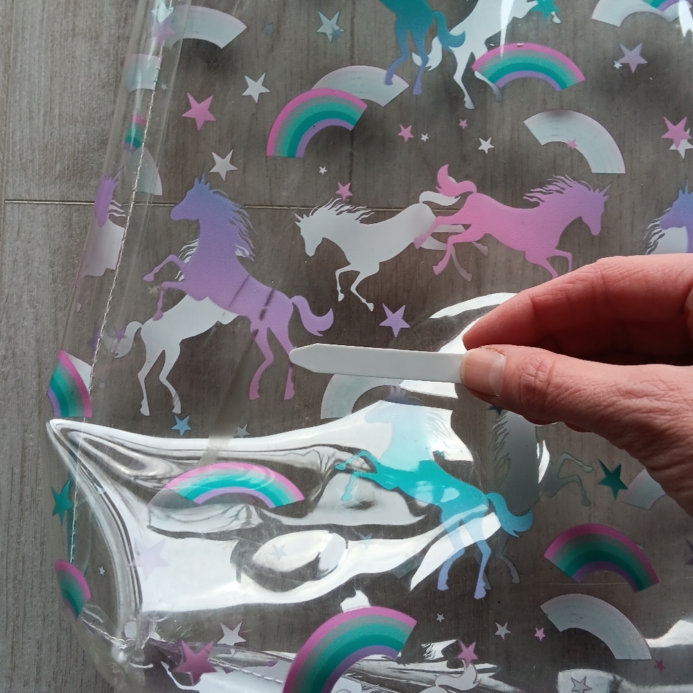 Unicorn Clear Plastic Tote Bag Pink Shoulder Straps Aqua White Purple Rainbows - Picture 8 of 10